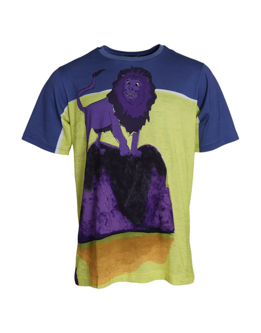 Multicolor Lion Print Round Neck T-shirt