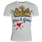 White Gold Crown Print Cotton Crew Neck T-shirt