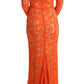 Elegant Long-Sleeve Full-Length Orange Sheath Dress