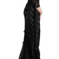 Elegant Black Maxi Shift Dress with Floral Applique