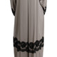 Elegant Gray Cape Kaftan Dress with Lace Detail