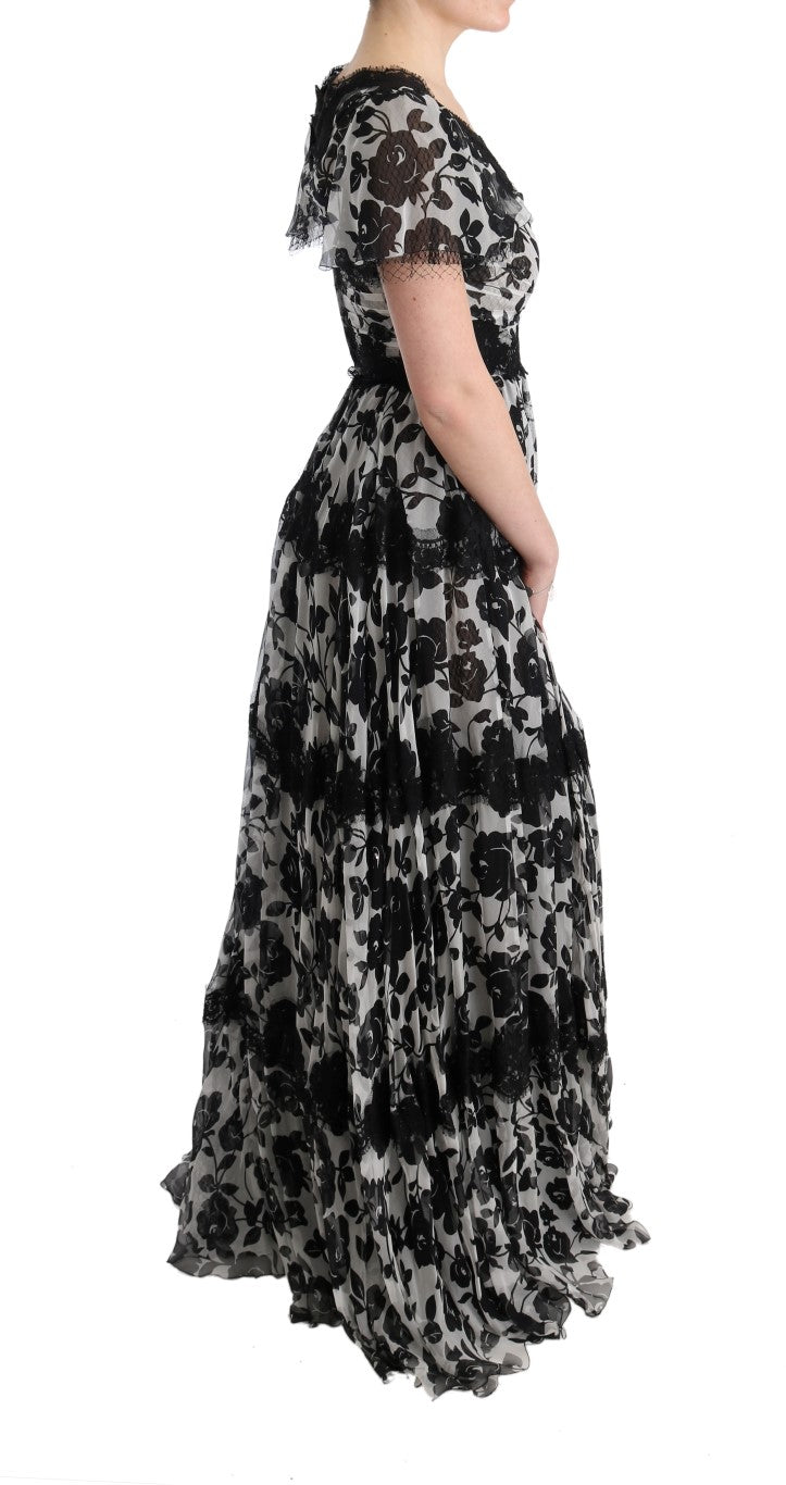 Elegant Floral Print Silk Gown