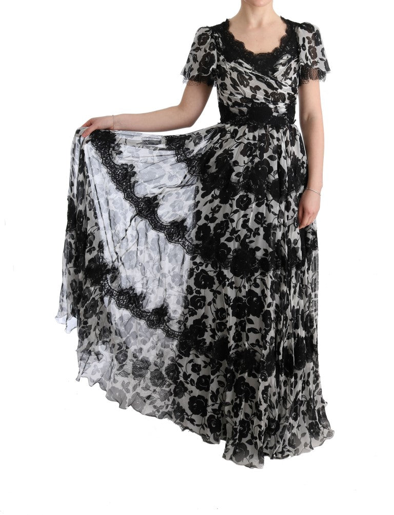 Elegant Floral Print Silk Gown