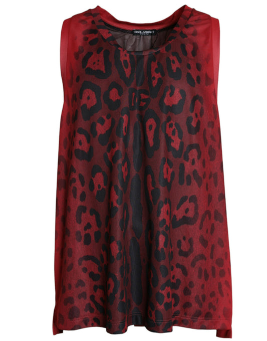 Red Leopard Print Sleeveless Men Tank T-shirt