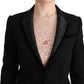 Elegant Black Jacquard Slim Fit Blazer