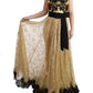 Elegant Gold Floral Lace Gown Dress