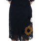Elegant Black Floral Lace Embroidered Sheath Dress