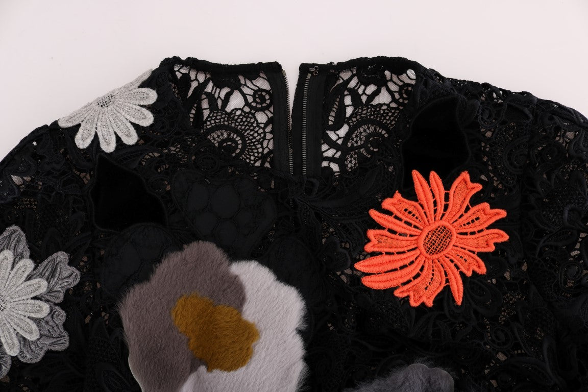 Elegant Black Floral Lace Embroidered Sheath Dress