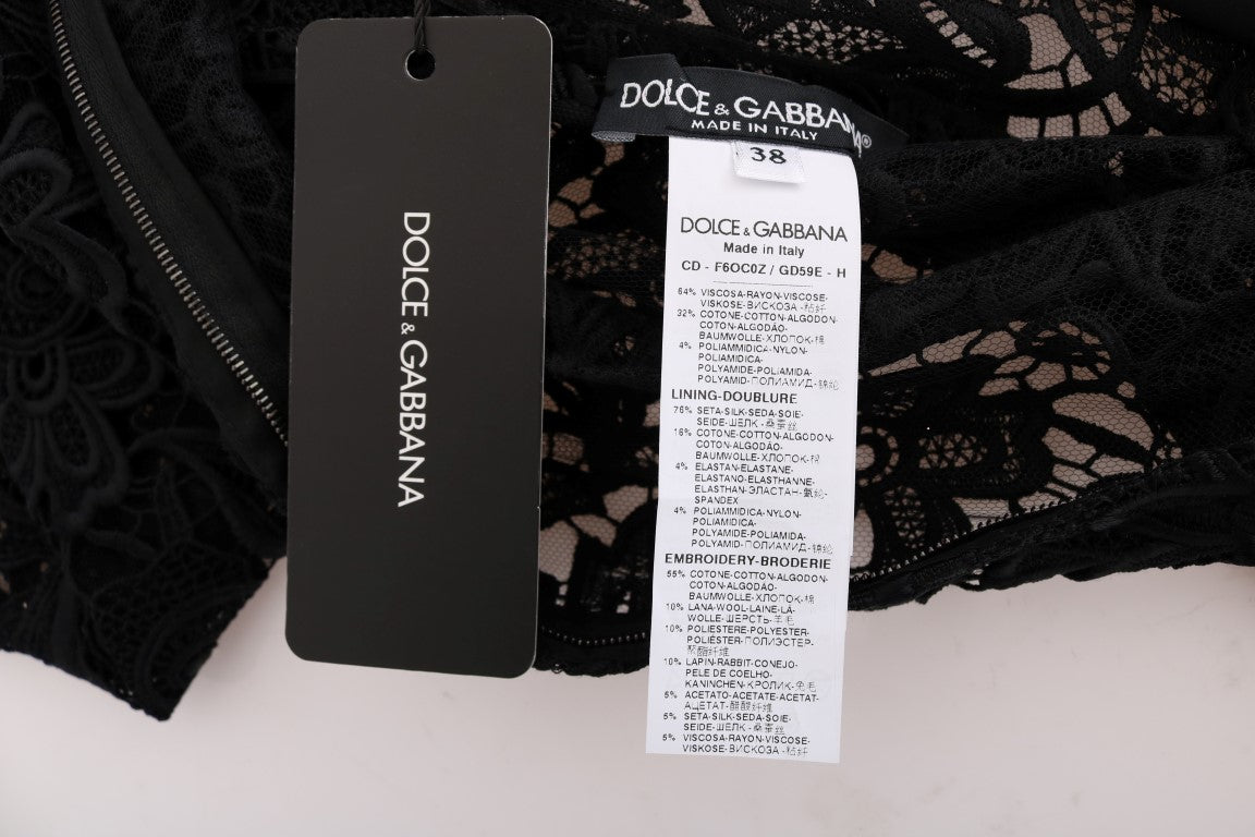 Elegant Black Floral Lace Embroidered Sheath Dress