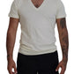 Off White Cotton Short Sleeves V-neck T-shirt
