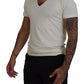 Off White Cotton Short Sleeves V-neck T-shirt