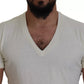 Off White Cotton Short Sleeves V-neck T-shirt