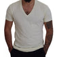 Off White Cotton Short Sleeves V-neck T-shirt
