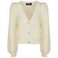 Elegant V-Neck Cardigan with Golden Accents