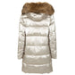 Chic Gray Eco-Fur Trimmed Long Down Jacket