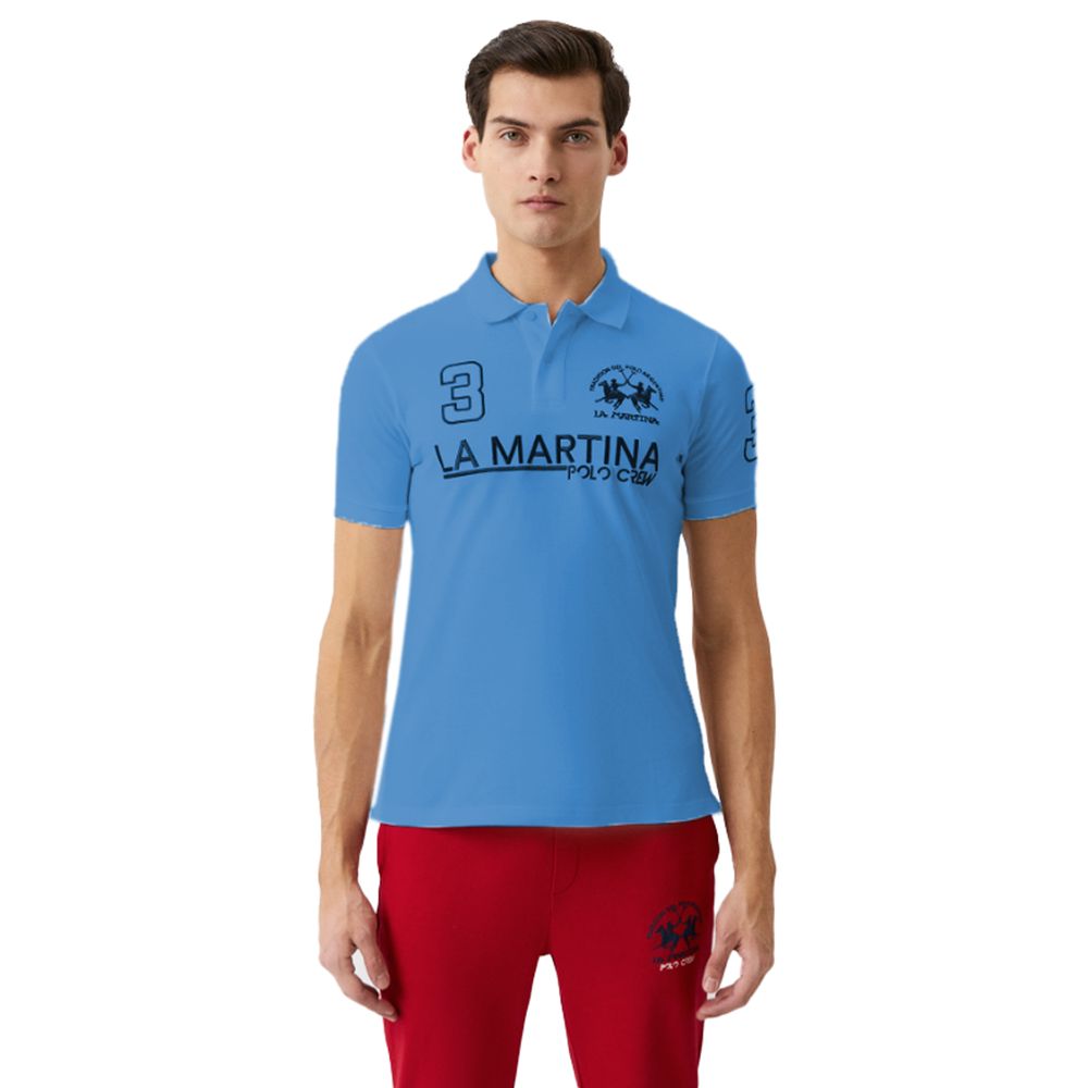 Embroidered Cotton Polo in Light Blue
