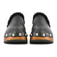 Elegant Black Leather Clogs with Faux Fur Trim