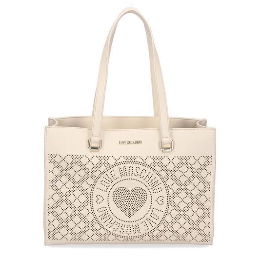 Chic White Faux Leather Shopper Tote