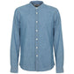 Mandarin Collar Blue Linen-Cotton Shirt