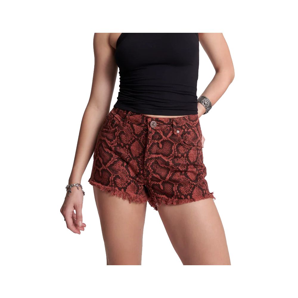 Python Print Cotton Shorts with Frayed Hem