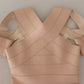 Beige Leather Open Shoulder Sheath Mini Dress