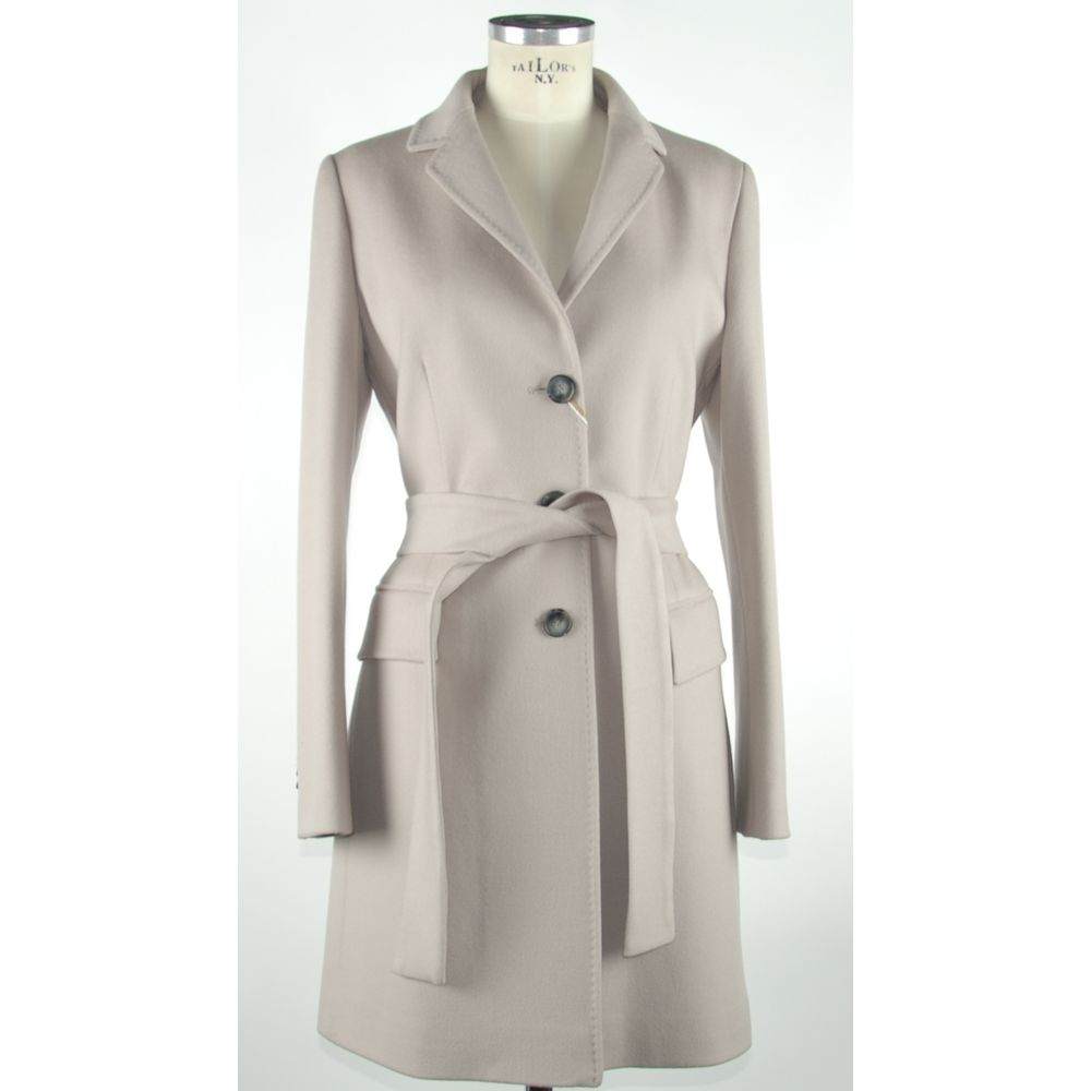 Elegant Virgin Wool Gray Belted Jacket