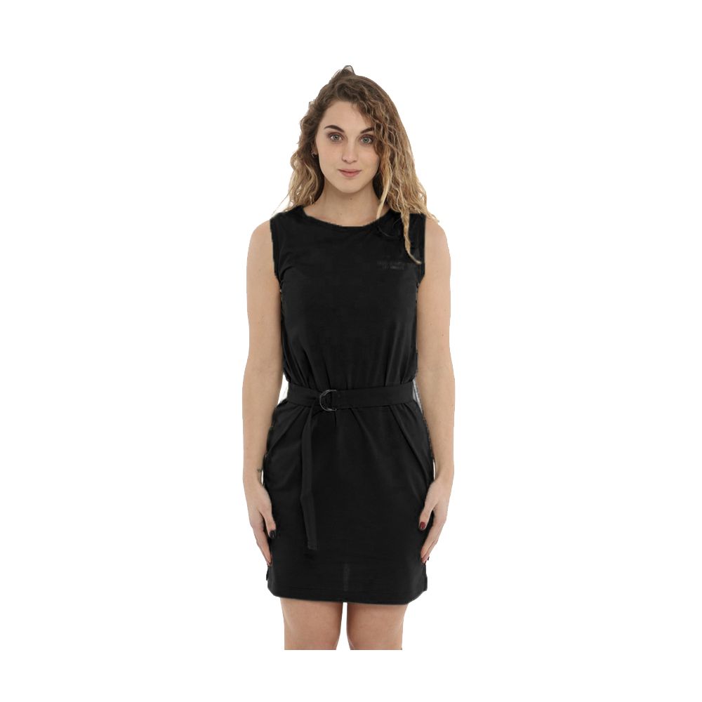 Elegant Sleeveless Black Cotton Dress with Belt
