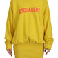 Yellow Logo Print Cotton Crewneck Pullover Sweater