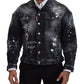 Gray Tie Dye Full Button Pockets Denim Jacket