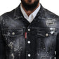 Gray Tie Dye Full Button Pockets Denim Jacket