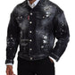 Gray Tie Dye Full Button Pockets Denim Jacket