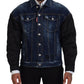 Blue Denim Black Sleeves Men Jacket Cotton Bomber