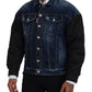 Blue Denim Black Sleeves Men Jacket Cotton Bomber