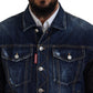Blue Denim Black Sleeves Men Jacket Cotton Bomber