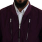 Purple Polyester Full Zipper Bomber Jacket