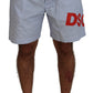 Light Blue Striped Printed Logo Print Casual Shorts