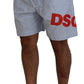 Light Blue Striped Printed Logo Print Casual Shorts
