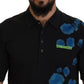 Black Cotton Short Sleeves Collared T-shirt