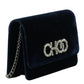 Navy Blue Leather And Satin Shoulder Bag