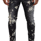 Gray Wash White Splash Print Skinny Denim Jeans