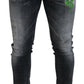 Gray Washed Green Print Skinny Casual Denim Jeans