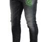 Gray Washed Green Print Skinny Casual Denim Jeans