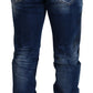 Blue Washed Patchwork Straight Fit Denim Jeans