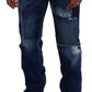 Blue Washed Patchwork Straight Fit Denim Jeans