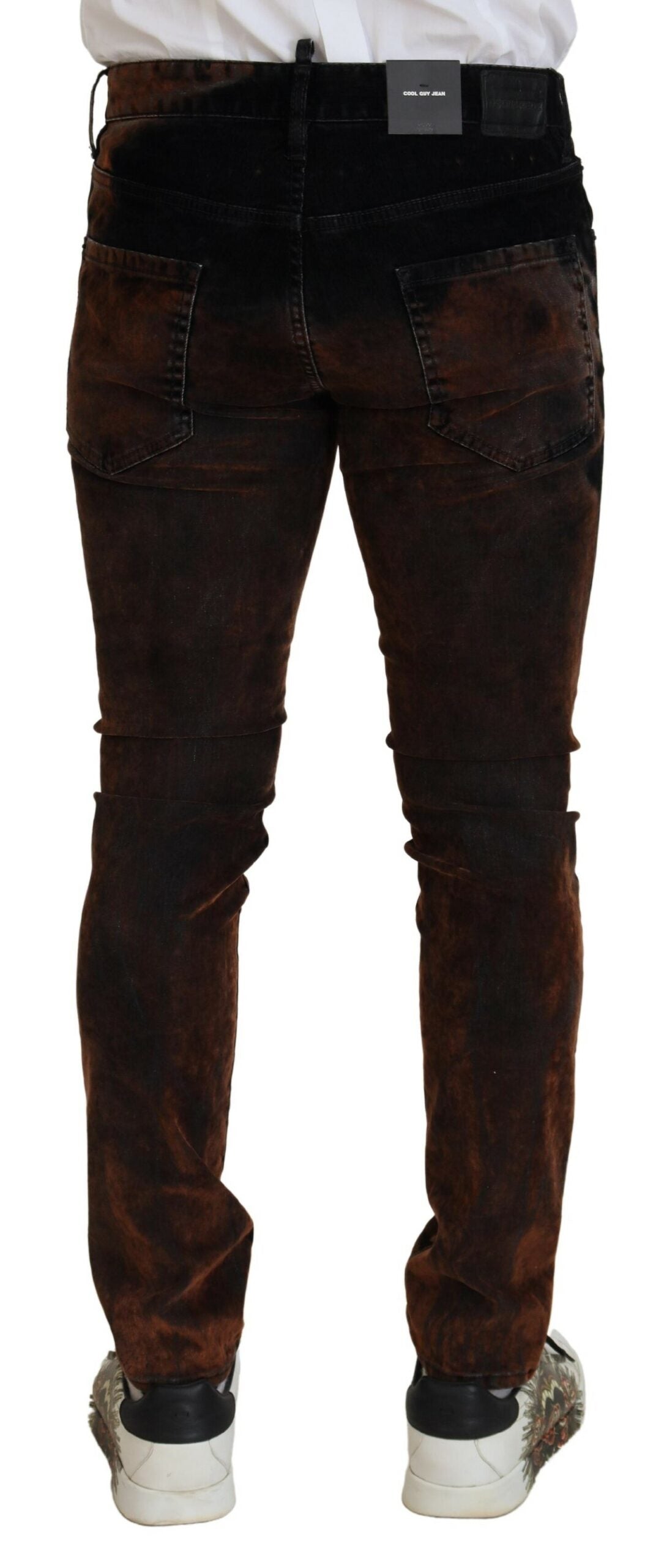 Brown Washed Cotton Skinny Casual Denim Jeans