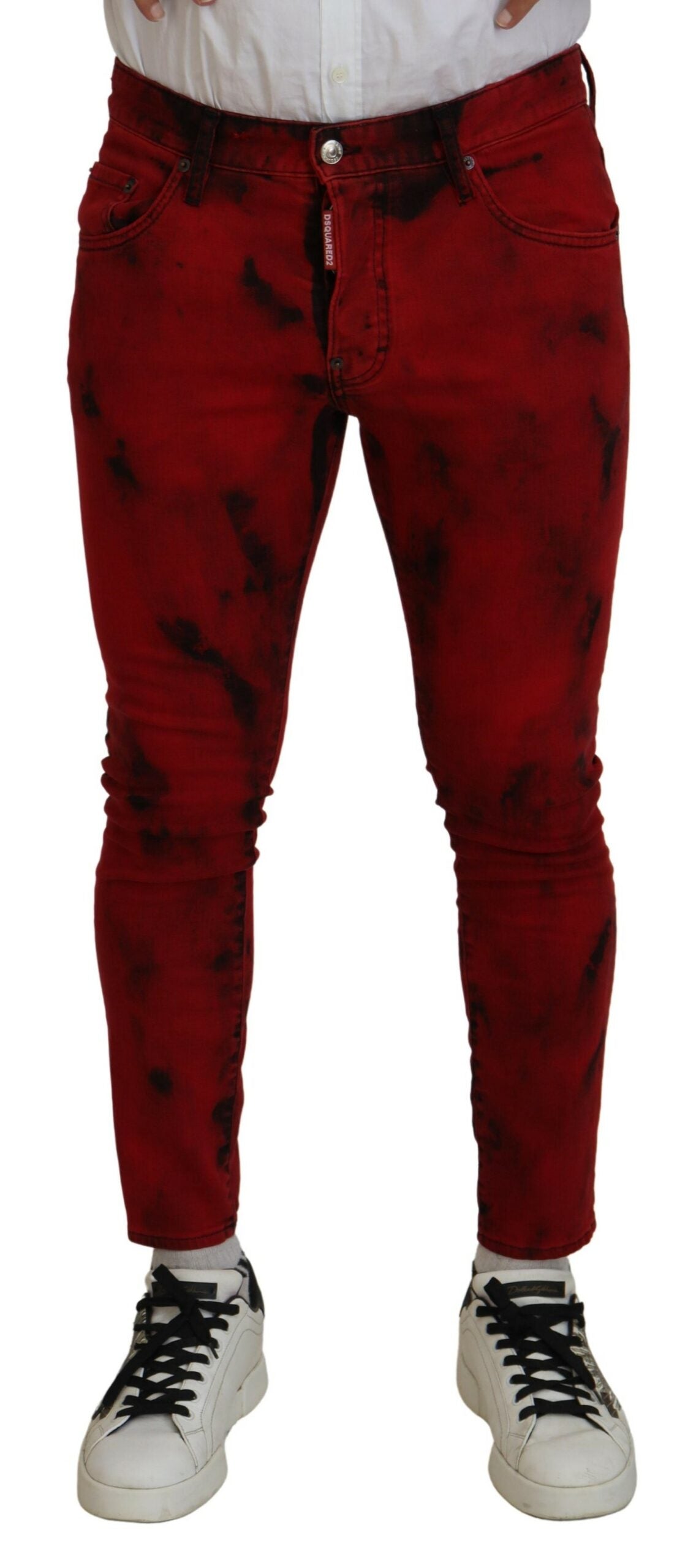 Red Cotton Tie Dye Skinny Casual Denim Jeans