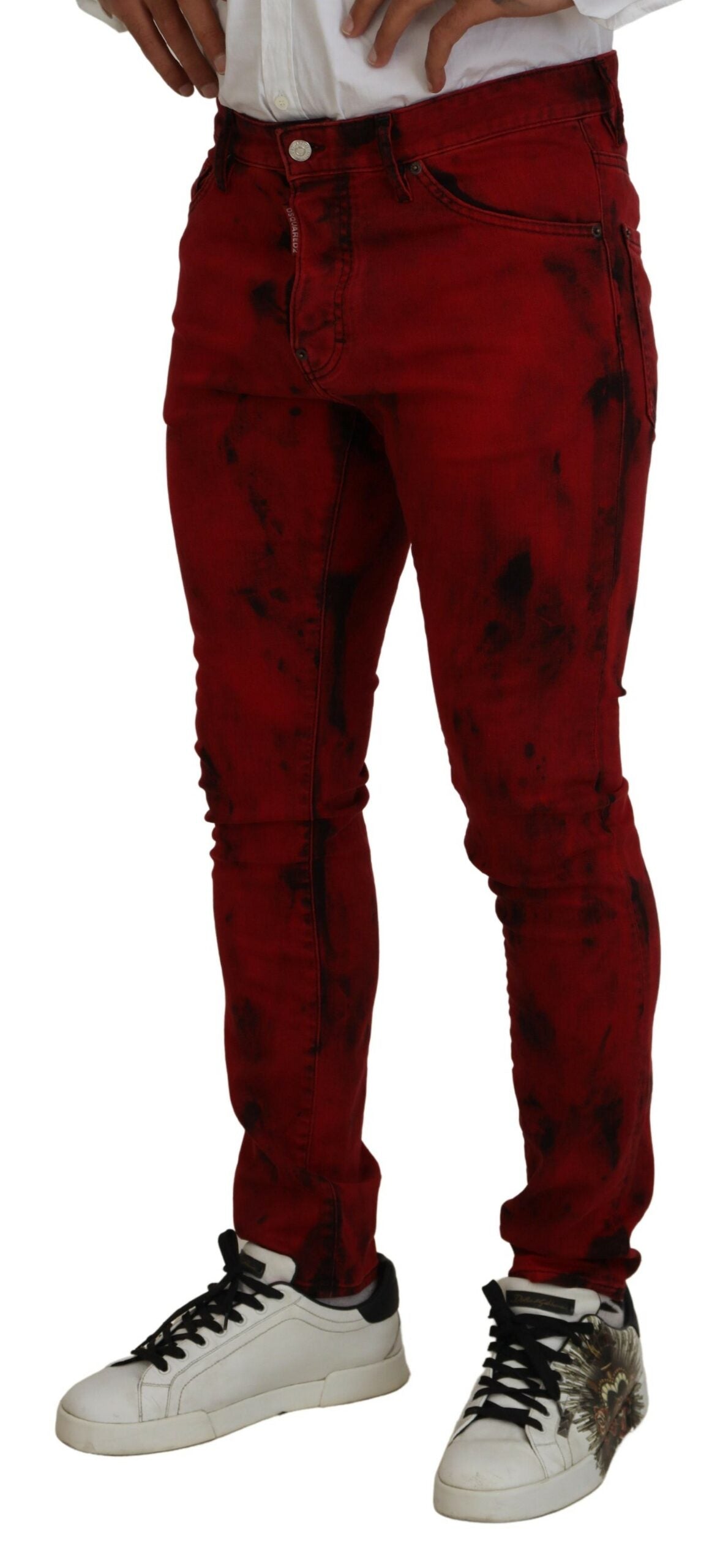 Red Cotton Tie Dye Skinny Casual Men Denim Jeans