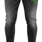 Gray Washed Green Print Skinny Casual Denim Jeans