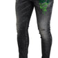Gray Washed Green Print Skinny Casual Denim Jeans