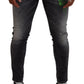 Gray Washed Green Print Skinny Casual Denim Jeans